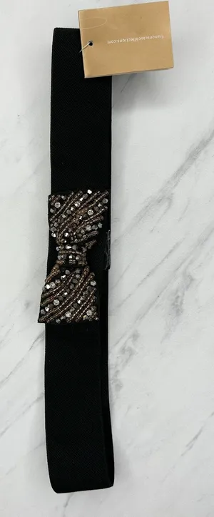 NWT Francesca's Beaded Bow Stretch Cinch Belt Small/Medium (S/M) Black ✨ thumbnail 1