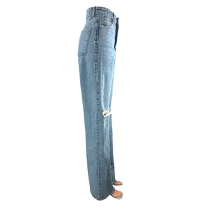 Zara Womens Blue Ripped Distressed Straight Palazzo Wide Leg Denim Jeans Pants 2 thumbnail 2