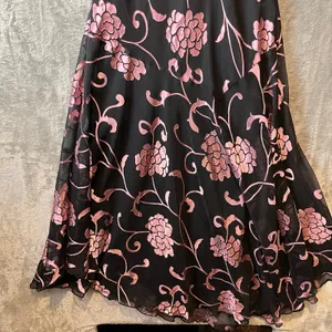 Vintage Y2K Black‎ Pink Floral Ruffle Hem Dress Cottagecore Coquette Sz 14 thumbnail 8