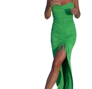 NWT Zara Green Long Bodycon Ruched Dress Draped Spaghetti Straps M Party thumbnail 10
