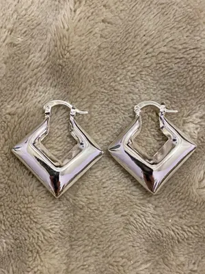 .925 Sterling Silver Geometric Hoop Earrings - Silver thumbnail 4