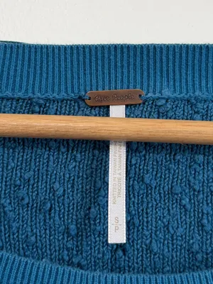 Free People Found My Friend Bouclé Pullover Sweater Size Small Oversized Teal thumbnail 2