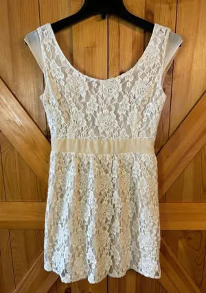 American Eagle Summer Lace Overlay Dress White Cream Size 2 Cap Sleeve nwt (069 thumbnail 1