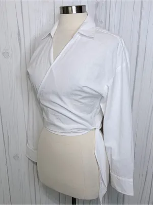 NWT CHASER Portofino‎ White Cotton Cropped Wrap Top, S/M thumbnail 7