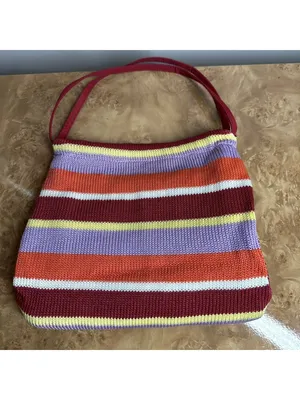 The Sak Original Striped Knit Shoulder Bag Red Orange Purple Y2K Boho Purse thumbnail 2