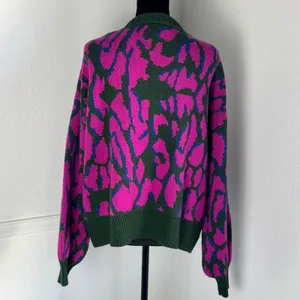 Umgee USA Pink Green Animal Print Button Front Cardigan Sweater Medium Boho thumbnail 4
