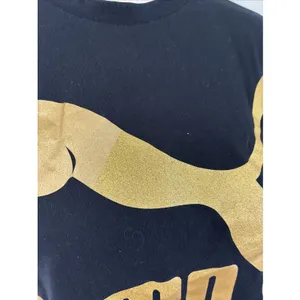 PUMA Womens Glam Cotton Relaxed Metallic Logo‎ T-Shirt S Cropped Oversized thumbnail 2