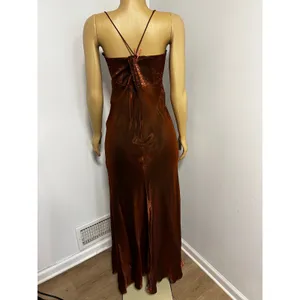 Chelsea Nites Copper Bronze Metallic Maxi Dress Spaghetti Strap Vintage 90s 12 thumbnail 7
