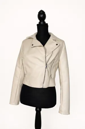 Cream faux leather moto jacket  thumbnail 1
