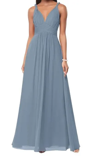 Azazie Maren A-Line Pleated Chiffon Dress in Dusty Blue, Size A10​​ thumbnail 1