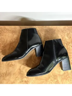 Hunt Club Victoria Black Leather Ankle Boots Chelsea Block Heel Italy Size 8.5 M thumbnail 5