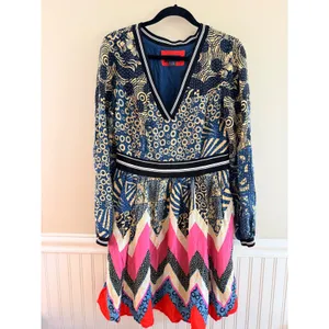 Maeve Anthropologie Sporty Chevron Dress Mixed Print Kantha Fit Flare Dress 8 thumbnail 2