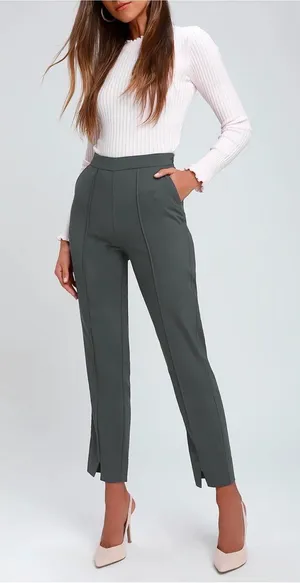 LULUS Women’s Aisha Charcoal Grey Trouser High Waist Dress Pants Trousers Size S thumbnail 1
