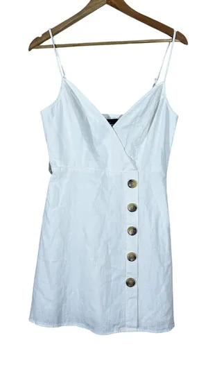 NWT Lulus Surplice Solid Mini Dress White Summer Boho Button Detail Size M thumbnail 1