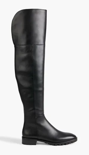 Stuart Weitzman Leather Over the Knee OTK Round Toe Flat Boots Black 7 thumbnail 1
