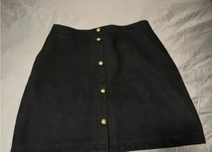 LOFT Black and Gold Mini A-Line Skirt thumbnail 1