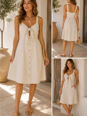 ASTR The Label Linen Blend Tie Front Button Midi Dress Small thumbnail 2