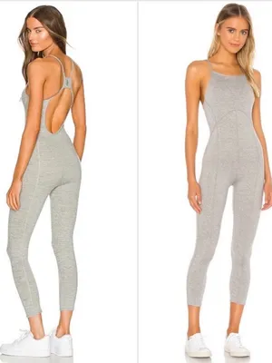 EUC Free People Movement Ashford Side to Side Performance Jumpsuit Grey Large thumbnail 2