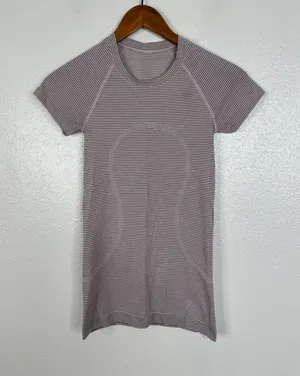 Lululemon Swiftly Tech Short Sleeve Crew Striped Purple White Size 2 thumbnail 1