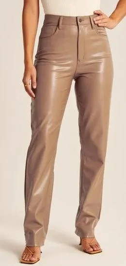 Abercrombie & Fitch Curve Love 90s Straight Ultra Hi Rise Pants Vegan Leather 31 thumbnail 1