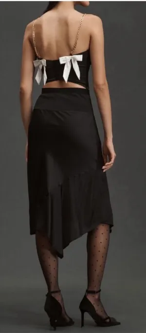 Anthropologie black Asymetrical Satin Slip Skirt XL New Tags thumbnail 1