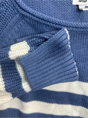 Aerie Women’s M Blue White Striped Knit Sweater Coastal Nautical NWT thumbnail 9