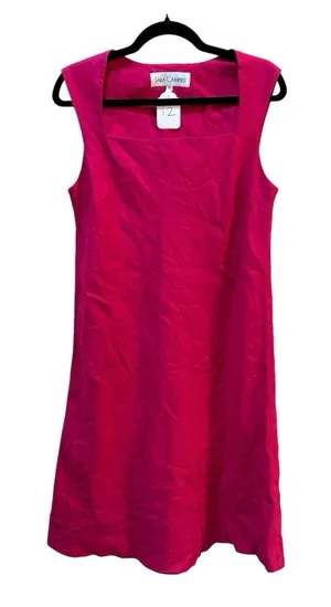 Sara Campbell Hot Pink‎ Sheath Dress Vintage Size 12 Cap Sleeve Square Neck thumbnail 1
