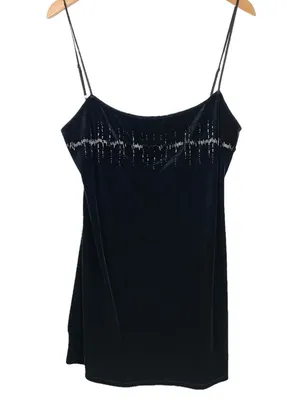 Y2K Victoria’s Secret Black Velvet Beaded Slip Dress Mini Sz Large thumbnail 1