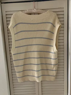 Reformation Janey Cotton Striped White and Blue Oversized Sweater Vest Medium thumbnail 7