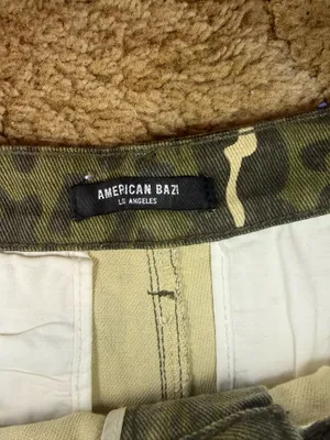 American Bazi Olive Camo Rhinestone Wide Leg Pants High Rise NWT Size L thumbnail 8