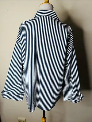 Zara Blue and White Striped Poplin Button Down thumbnail 7