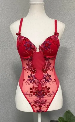 Victoria'S Secret Floral Embroidery Teddy Mesh Bodysuit Intimates Fairy Whimsy thumbnail 1