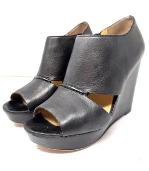 COACH black leather peep toe wedge shoes, size 8.5B thumbnail 1