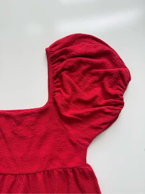 Madewell Red Puff Sleeve Square Neck Peplum Cotton Peasant Top Size XXS thumbnail 4