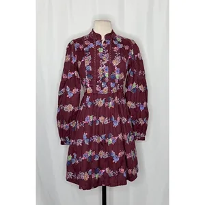 BY ANTHROPOLOGIE Mini Tunic Long Sleeve Dress Floral‎ Lace Trims Purple X-Small thumbnail 2