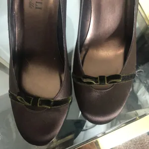 Vaneli womens brown bow kitten heel satin pump size 7.5 with box​ thumbnail 3