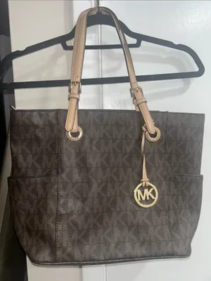 Michael Kors Large Jet Set MK Logo Brown Leather Tote Bag Purse thumbnail 1
