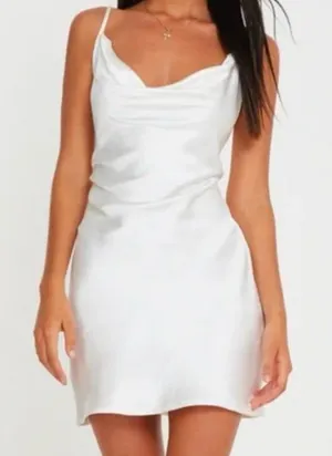 PacSun Kendall & Kylie White Satin Cowl Neck Silky Slip Mini Dress Size S thumbnail 1