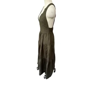 Shona Joy Linen Juliana Plunged Cross Back Midi Dress‎ In Forest size 4 thumbnail 5