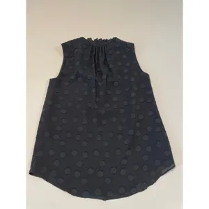 Ann Taylor Top Black Ruffle Neck Sleeveless Polka Dot Inlay Size XS thumbnail 7