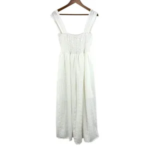 Max‎ Studio London White Midi Dress Women's L Textured Smocked Sundress Resort thumbnail 3