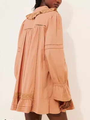 Free People 5 O’Clock Tea Time Mini Dress Peached Copper Cotton Crochet Lace thumbnail 3