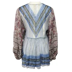 Free People $128 Aliyah Tunic Blouse Top S geometric print floral balloon sleeve thumbnail 5