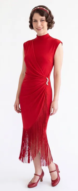 Vintage Asymmetric Wrap Fringe 20s Flapper Costume Gatsby cocktail Midi Dress thumbnail 1