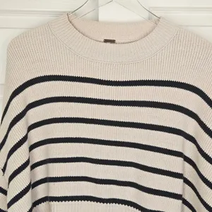 Free People Easy Street Striped Crop Sweater Cream‎ Black Knit Womens Small thumbnail 6