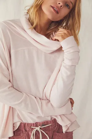 We The Free People Baby Pink Cozy Time Funnel Neck Top Women's Size XS thumbnail 1