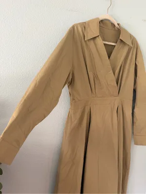 Cider Khaki 100% Cotton Wrap-Front Long Sleeve Midi Dress thumbnail 2