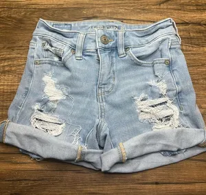 American Eagle Dream Short Distressed Light Wash Stretch Denim Shorts 000 thumbnail 1