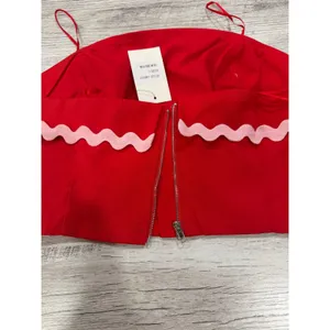 Idem Ditto Red Strapless Corset Top Pink Ric Rac Trim Zip Back Size L thumbnail 4