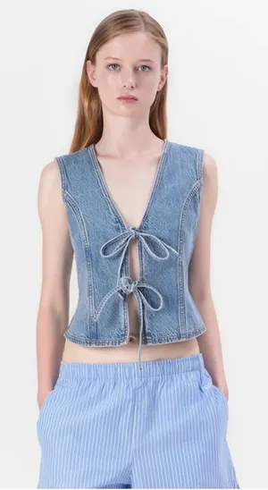 Abercrombie and Fitch denim tie front vest medium wash size XL thumbnail 1